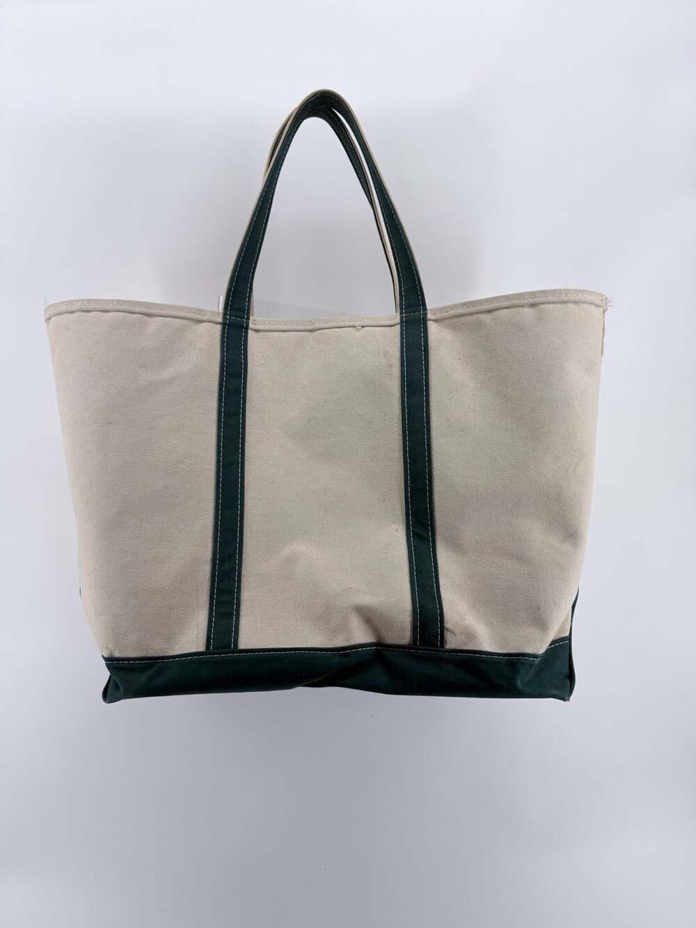 L.L. Bean Boat and Tote Bag Canvas Green Trim Open Top Tote Bag made in USA